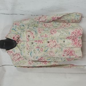 Marsh Landing Womens Linen Shacket, Size Medium Floral Button down